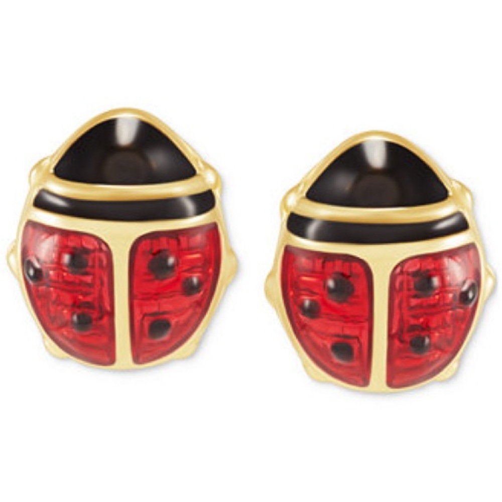 Red Enamel Ladybug Stud Earrings in 10k Gold Vintage